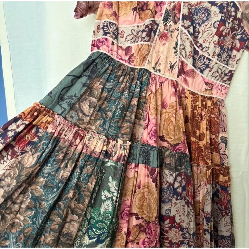Geisha Designs Anthropologie Patchwork Floral Maxi Dress Pink Multi Mesh Size 4 - Picture 8 of 11